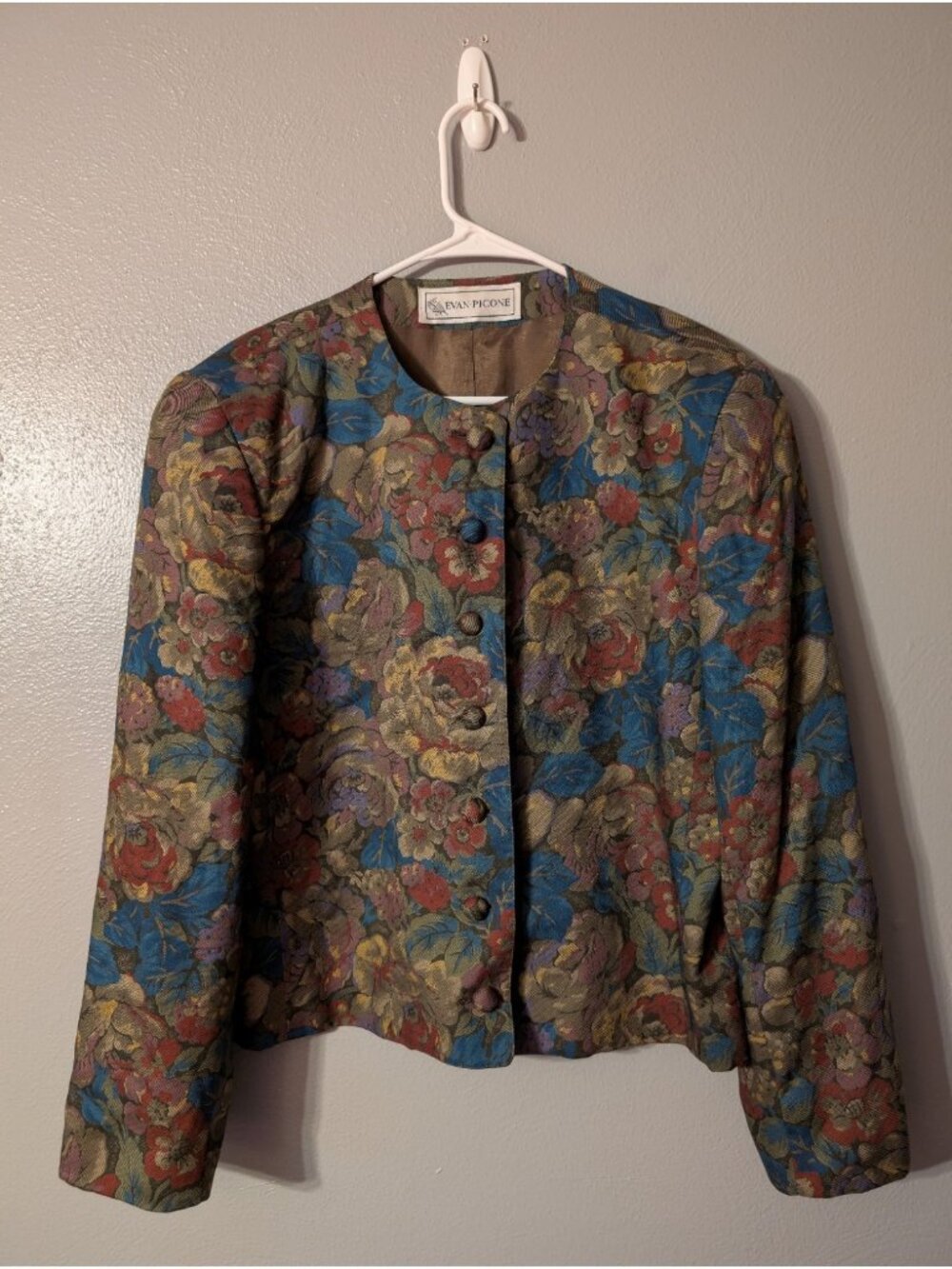 Vintage 80s Evan Picone Womens 16 Floral Tapestry Jacket Blazer ILGWU USA Made